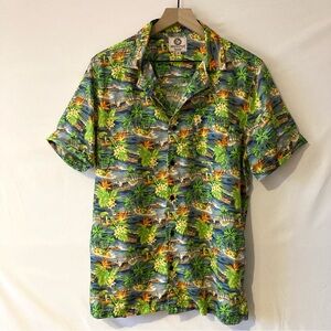 One Resolution Mens Hawaiian Short Sleeve Button Up Green Tropical Medium